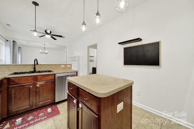 2117 Seabrook Ln, Fort Mill, SC 29715 - kitchen featuring dishwasher, a sink, light tile patterned floors, and decorative backsplash