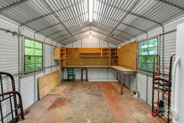 garage with metal wall