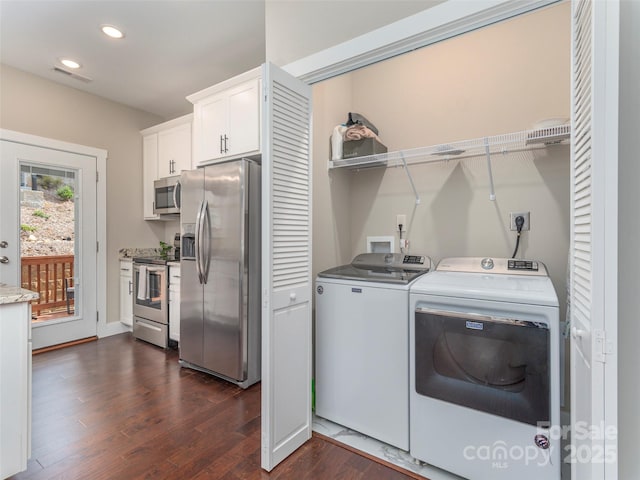 41 Wheeler Rd, Weaverville, NC 28787 - washroom with washer and dryer, dark wood-style floors, and recessed lighting
