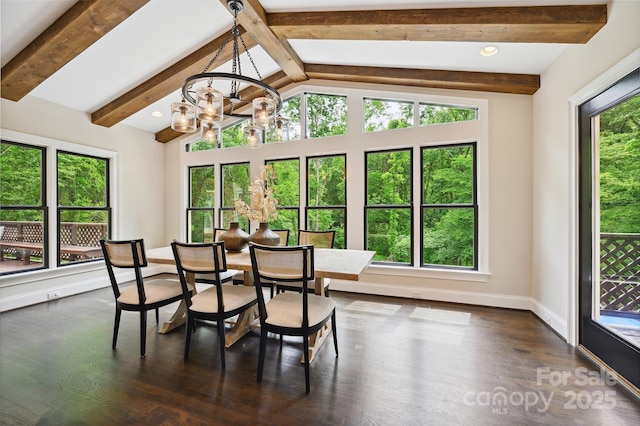7812 Seton House Ln, Charlotte, NC 28277 - dining space with a chandelier, baseboards, dark wood-style floors, and recessed lighting