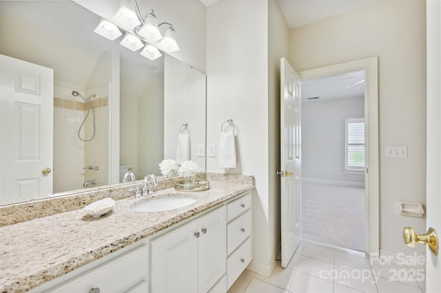 7812 Seton House Ln, Charlotte, NC 28277 - full bath with vanity, a shower, tile patterned flooring, baseboards, and toilet