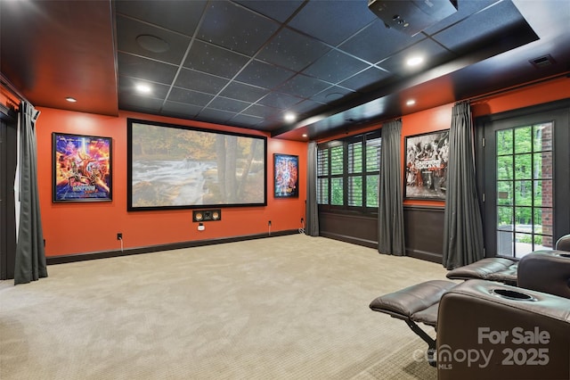7812 Seton House Ln, Charlotte, NC 28277 - carpeted cinema room featuring a paneled ceiling, baseboards, and recessed lighting