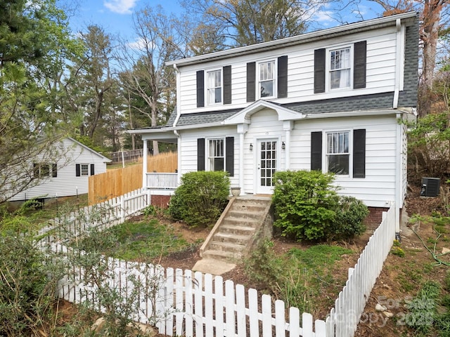 45 Woodvale Ave, Asheville, NC 28804 - view of front facade featuring fence, a shingled roof, and central AC unit