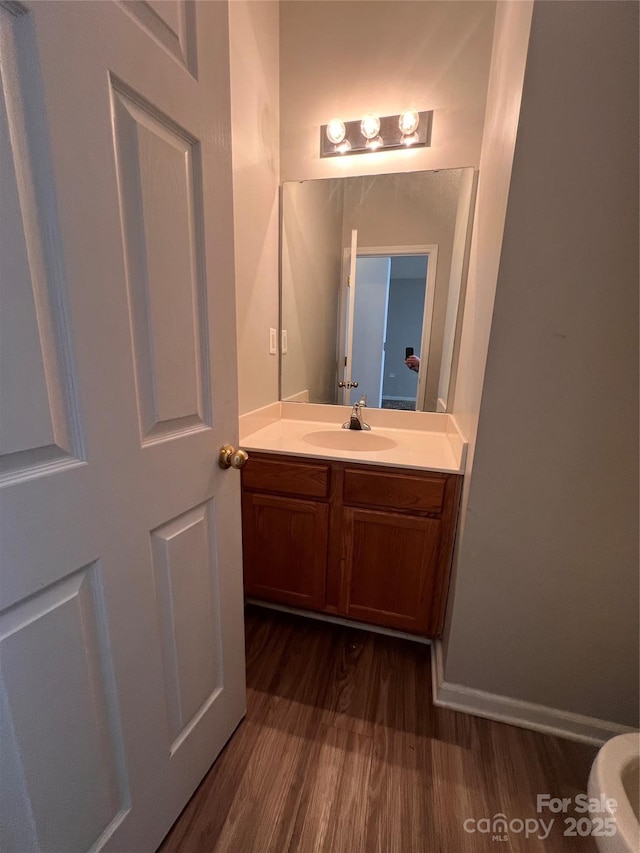 bathroom featuring wood finished floors and vanity