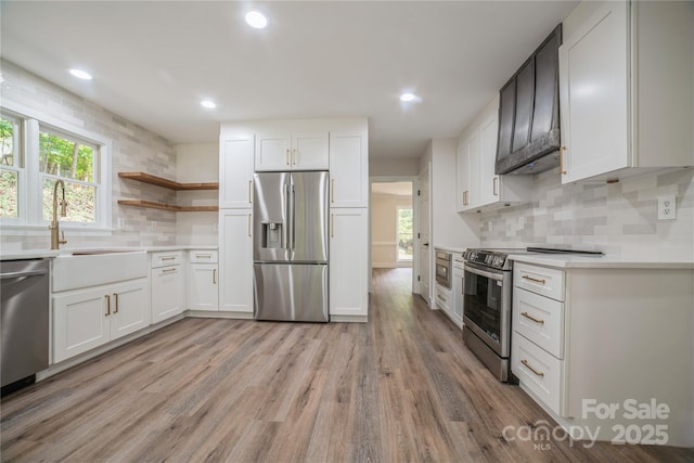 26056 Neptunes Lndg, Fort Mill, SC 29708 - kitchen with stainless steel appliances, light wood-type flooring, backsplash, healthy amount of natural light, and recessed lighting