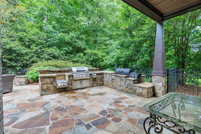 8534 Highgrove St, Charlotte, NC 28277 - view of patio with exterior kitchen, fence, and grilling area