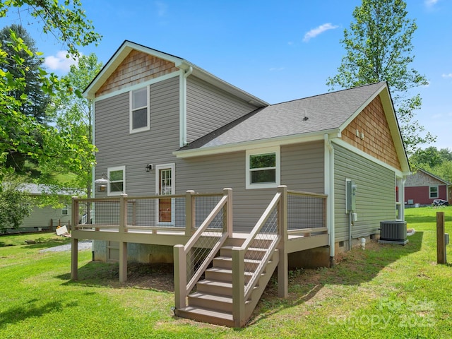 9 Ruff Rd, Leicester, NC 28748 - back of house featuring crawl space, a deck, a lawn, and a shingled roof