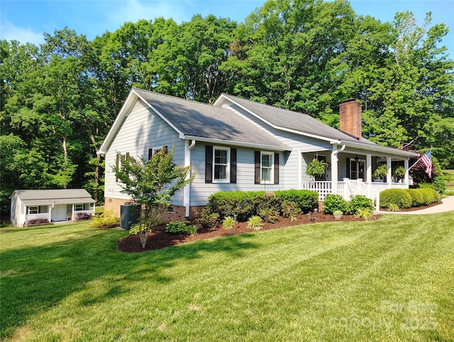 322 Killian Rd, Stanley, NC 28164 - single story home featuring a chimney, covered porch, a front yard, and roof with shingles