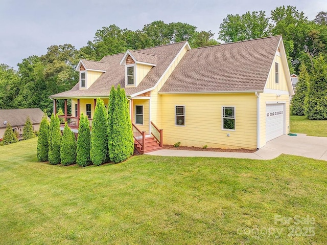 104 Bobby Ridge Dr, Leicester, NC 28748 - cape cod-style house featuring driveway, a front lawn, a porch, and roof with shingles