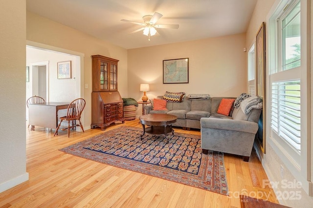 104 Bobby Ridge Dr, Leicester, NC 28748 - living room with wood finished floors, ceiling fan, and baseboards