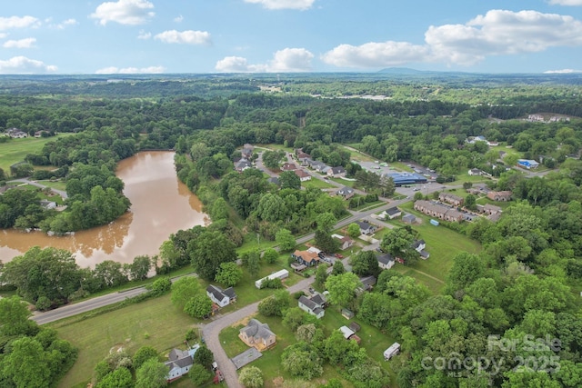 bird's eye view of a forest and a nearby body of water