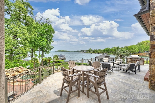 16909 Jetton Rd, Cornelius, NC 28031 - view of patio with an outdoor kitchen, a water view, and an outdoor hangout area