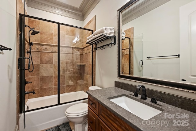 16909 Jetton Rd, Cornelius, NC 28031 - full bathroom featuring ornamental molding, combined bath / shower with glass door, toilet, and vanity