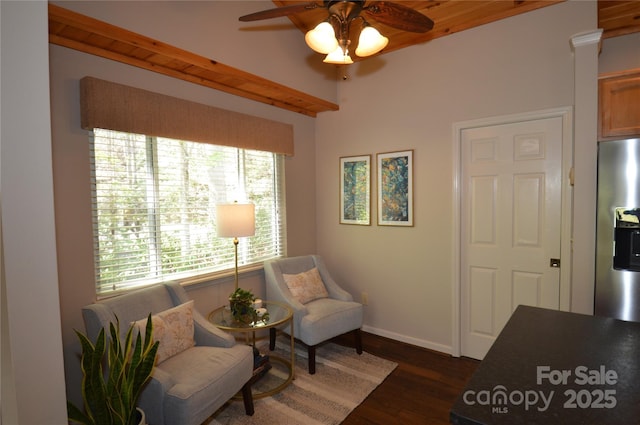 220 Woodwinds Ln, Seven Devils, NC 28604 - living area featuring ceiling fan, dark wood-style floors, and baseboards