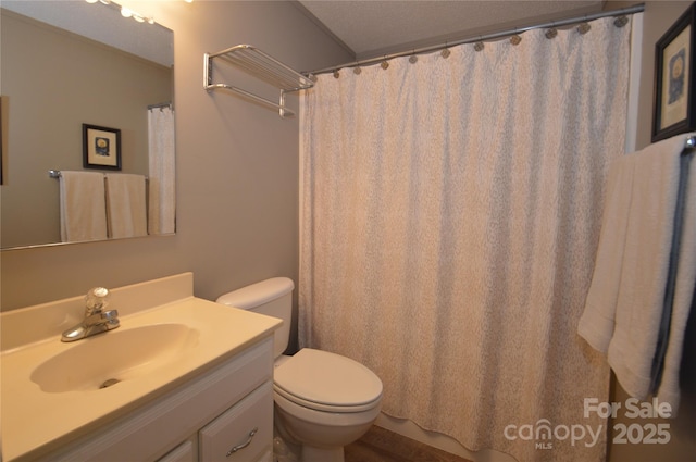 220 Woodwinds Ln, Seven Devils, NC 28604 - bathroom featuring toilet, vanity, and curtained shower
