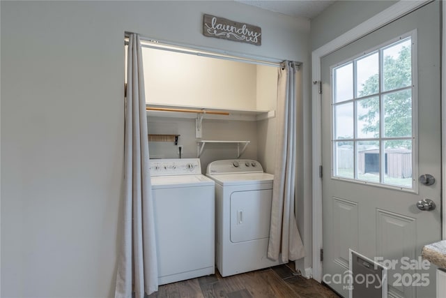 133 Pheasant Run Rd, Troutman, NC 28166 - laundry room with separate washer and dryer and dark wood-style flooring