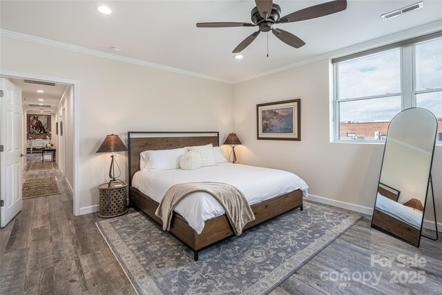 14 N Main St Unit 2, Waynesville, NC 28786 - bedroom with wood finished floors, baseboards, crown molding, recessed lighting, and ceiling fan