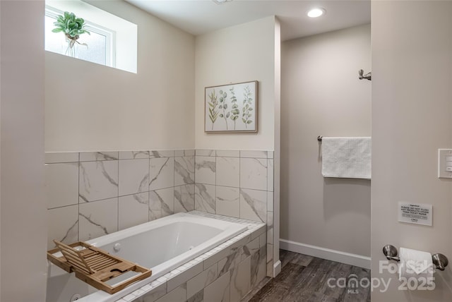 14 N Main St Unit 2, Waynesville, NC 28786 - bathroom with a bath, baseboards, wood finished floors, and recessed lighting