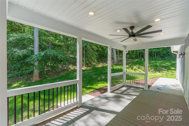 68 Bamboo Trl, Candler, NC 28715 - wooden terrace featuring ceiling fan and a yard
