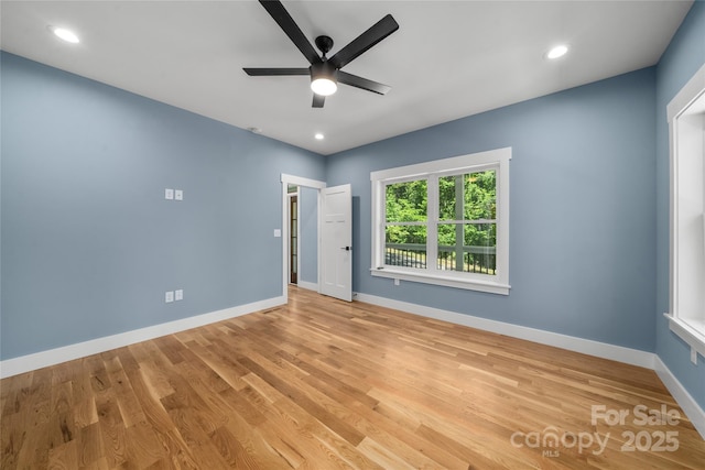 68 Bamboo Trl, Candler, NC 28715 - empty room featuring baseboards, ceiling fan, light wood-type flooring, and recessed lighting