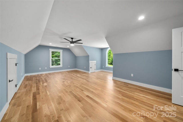 68 Bamboo Trl, Candler, NC 28715 - additional living space with vaulted ceiling, light wood-type flooring, baseboards, and a ceiling fan