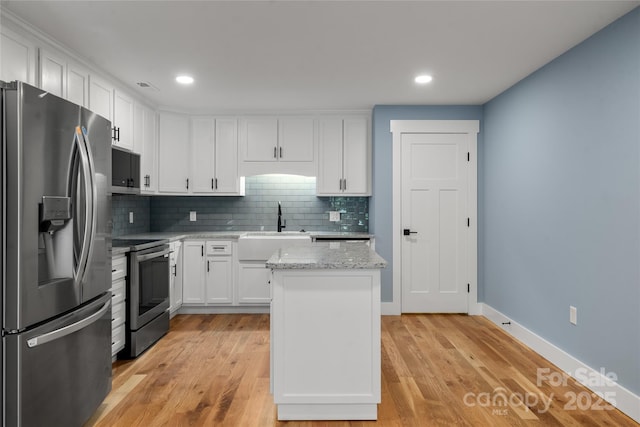68 Bamboo Trl, Candler, NC 28715 - kitchen featuring appliances with stainless steel finishes, a sink, tasteful backsplash, white cabinets, and recessed lighting