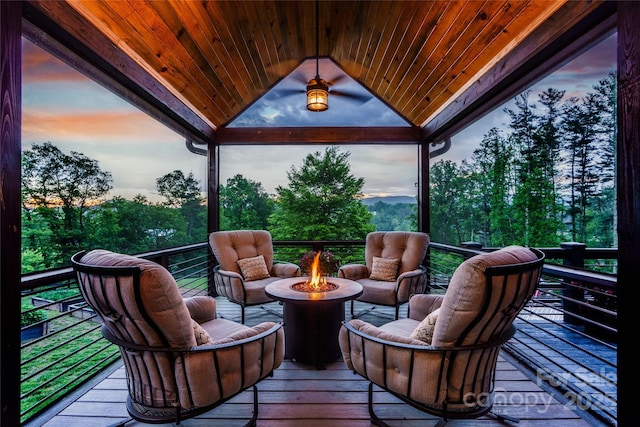 134 Olivia Trace Dr, Fletcher, NC 28732 - deck at dusk featuring an outdoor fire pit