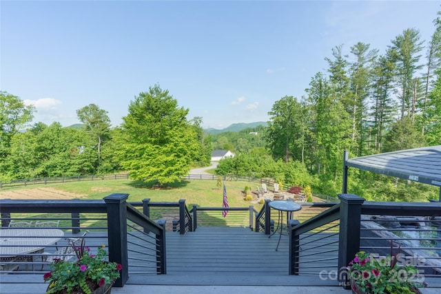 134 Olivia Trace Dr, Fletcher, NC 28732 - wooden terrace with a fenced backyard and a mountain view