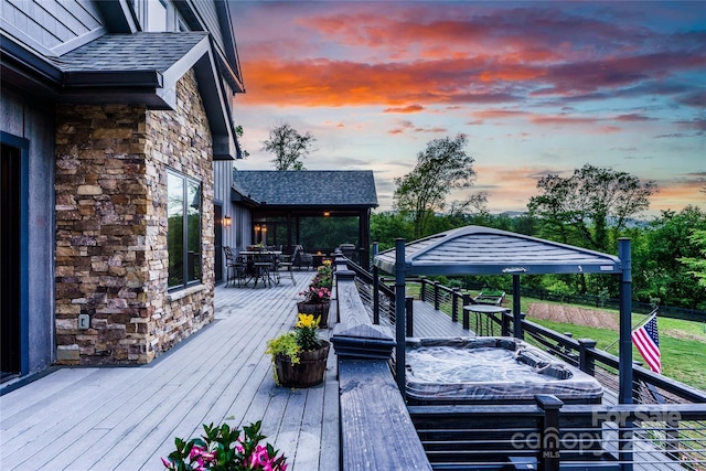 134 Olivia Trace Dr, Fletcher, NC 28732 - deck at dusk featuring outdoor dining space