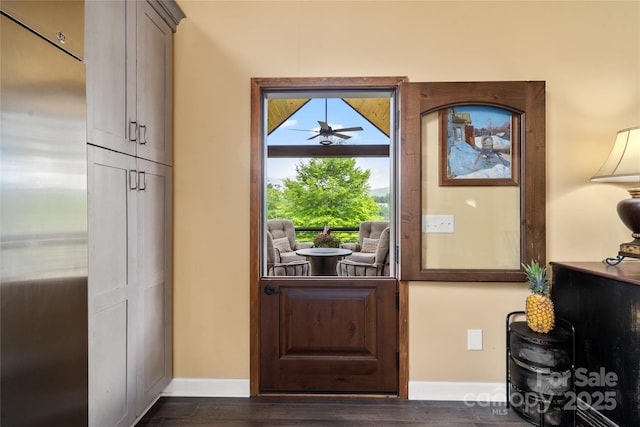 134 Olivia Trace Dr, Fletcher, NC 28732 - doorway with dark wood-type flooring and a ceiling fan