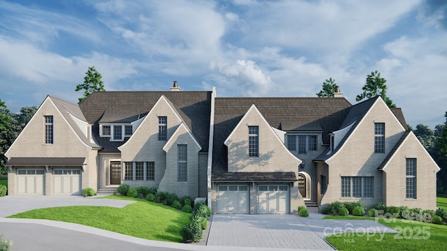 2113 Brandon Cir, Charlotte, NC 28211 - view of front of house with a garage, driveway, a front lawn, and a chimney
