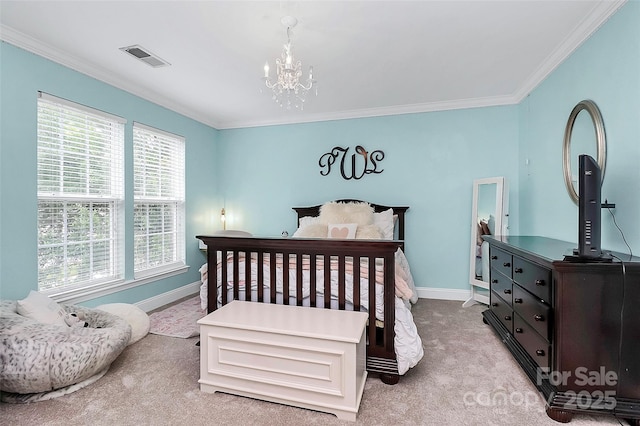 10378 Alexander Martin Ave, Charlotte, NC 28277 - bedroom with ornamental molding, baseboards, a chandelier, and carpet floors