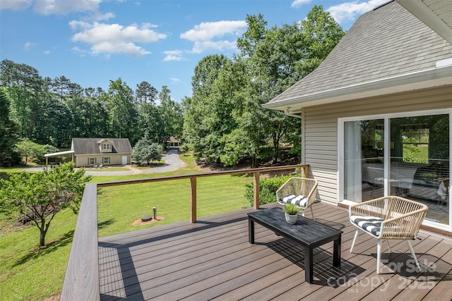 2845 Lakefront Dr, Belmont, NC 28012 - deck featuring a lawn and an outbuilding