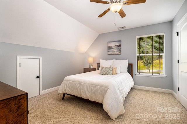 2845 Lakefront Dr, Belmont, NC 28012 - bedroom with light carpet, baseboards, a ceiling fan, and lofted ceiling