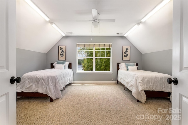 2845 Lakefront Dr, Belmont, NC 28012 - bedroom with carpet flooring, lofted ceiling, a ceiling fan, and baseboards