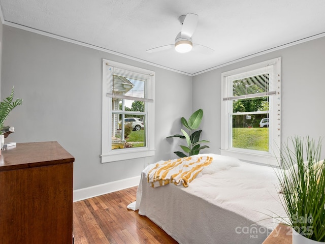 5 Enka Oak St, Candler, NC 28715 - bedroom featuring crown molding, hardwood / wood-style floors, baseboards, and ceiling fan