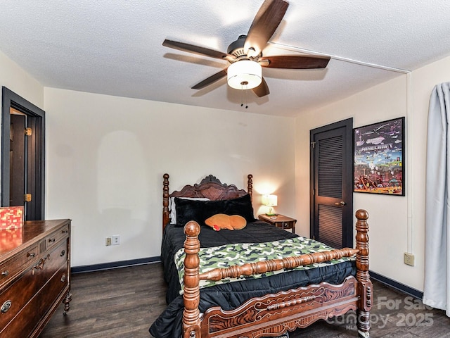 100 Willow Run Dr Unit 26, Gastonia, NC 28056 - bedroom with dark wood-type flooring, baseboards, a ceiling fan, and a textured ceiling