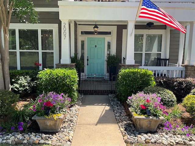 doorway to property featuring a porch