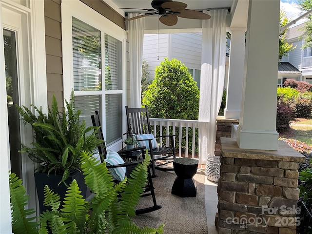 view of patio / terrace with covered porch and a ceiling fan