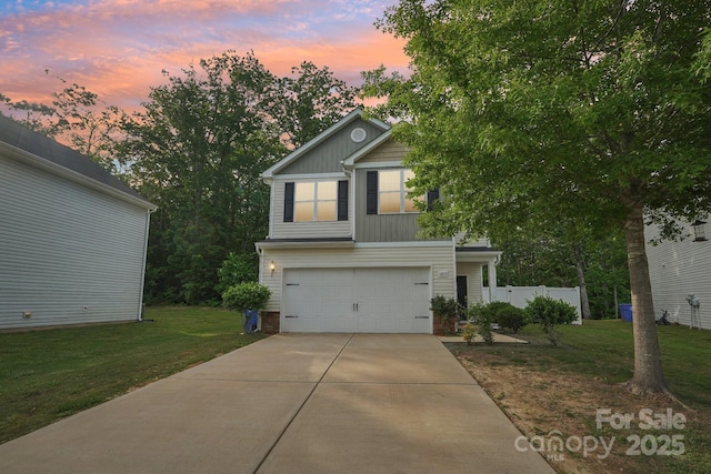 1835 Allegheny Dr, Gastonia, NC 28054 - view of front of property featuring a garage, concrete driveway, and board and batten siding