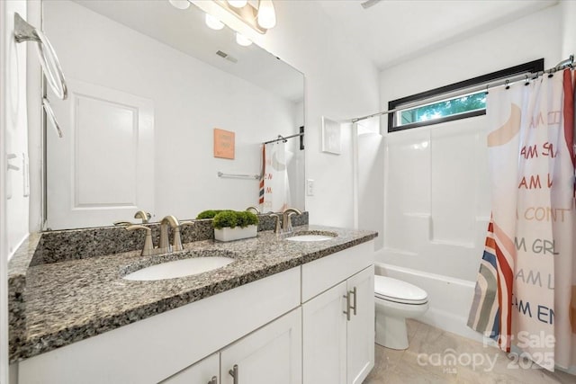 862 Kathy Dianne Dr, Fort Mill, SC 29707 - full bath with double vanity, toilet, and shower / bathtub combination with curtain