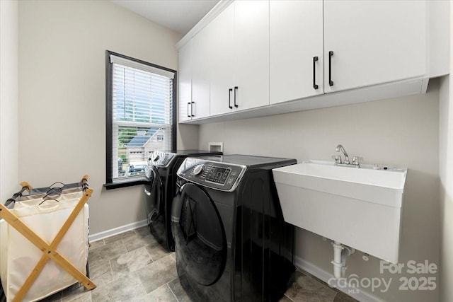 862 Kathy Dianne Dr, Fort Mill, SC 29707 - clothes washing area featuring washer and dryer, baseboards, and cabinet space