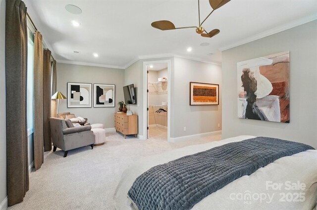 12047 Lavinia Ln, Charlotte, NC 28277 - bedroom with light colored carpet, ornamental molding, baseboards, and recessed lighting