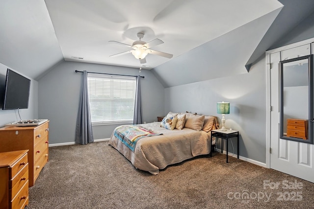 2763 Rivendale Ct, Indian Land, SC 29707 - carpeted bedroom with lofted ceiling, baseboards, and ceiling fan