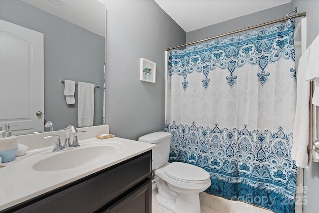 1104 Snowbird Ln, Waxhaw, NC 28173 - full bath with vanity, toilet, tile patterned floors, and curtained shower