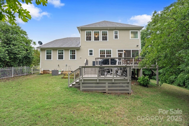 1104 Snowbird Ln, Waxhaw, NC 28173 - back of house featuring a deck, central air condition unit, and roof with shingles