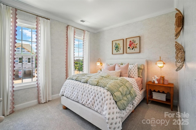 12055 Lavinia Ln, Charlotte, NC 28277 - carpeted bedroom featuring ornamental molding, multiple windows, and baseboards