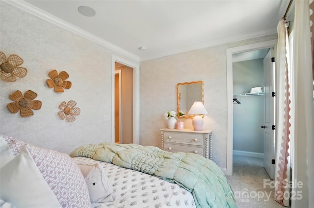 12055 Lavinia Ln, Charlotte, NC 28277 - bedroom with carpet, ornamental molding, baseboards, and a spacious closet