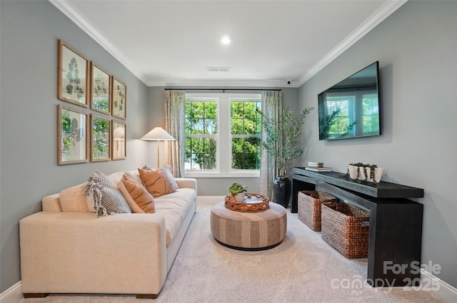 12055 Lavinia Ln, Charlotte, NC 28277 - carpeted living area featuring crown molding and baseboards