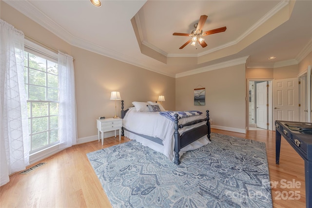 6024 Highview Rd, Weddington, NC 28104 - bedroom with a raised ceiling, wood finished floors, baseboards, ornamental molding, and recessed lighting